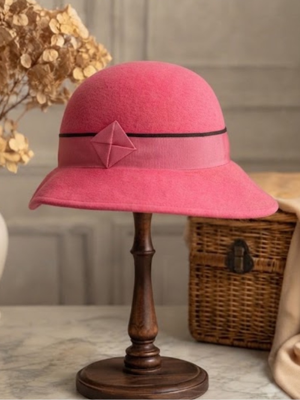 Vintage Anita Pineault Pink Velour Cloche Hat